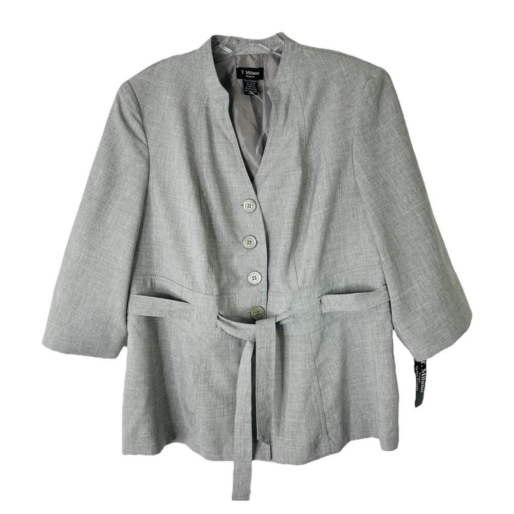 NWT T. Milano grey preppy office button tie lightweight top blazer 16W